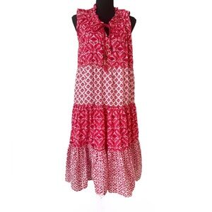 PHILOSOPHY ~ Red and White Tiered Sleeveless Ruffled Dress w/Accented Tassels